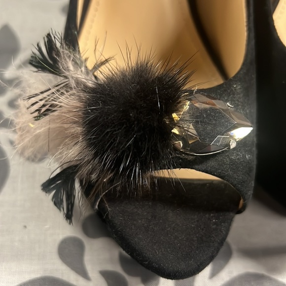 Enzo, Angelino , suede platform heels, with peep, toe and feathers - Picture 2 of 7